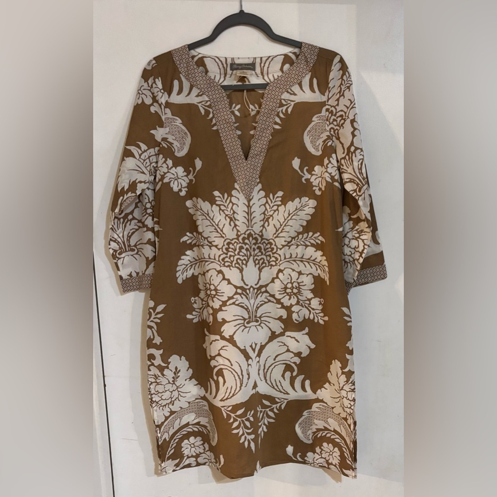 Tommy Bahama Brown and White Cotton Dress/Cover Up Size Small
